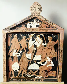 Greek civilization, Red-figure pottery, Pinax depicting ritual, Ex-voto from Eleusis, Greece Greek civilization, Red-figure pottery, Pinax depicting ritual, Ex-voto from Eleusis, Greece