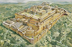 High angle view of a palace and a temple, Solomons Palace, Solomons Temple, Jerusalem High angle view of a palace and a temple, Solomons Palace, Solomons Temple, Jerusalem