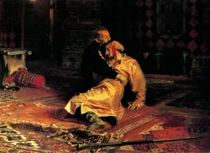 Prints of In 1581, Ivan beat his son, Ivan in a heated argument causing his sons death. Depicted in the painting by Ilya Repin, Ivan the Terrible killing his son by Ilya Repin Russia Prints: Ivan the Terrible killing his son Print
