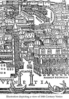 Illustration depicting a view of 16th Century Venice