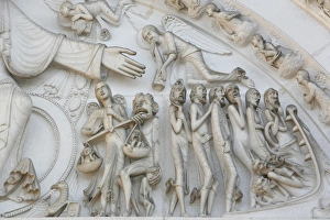 The Last judgment depicted on the tympanum of the Vezelay basilica The Last judgment depicted on the tympanum of the Vezelay basilica