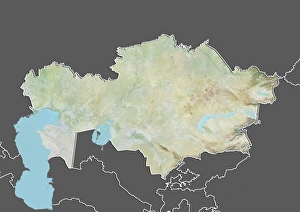 Kazakhstan, Relief Map With Border and Mask Kazakhstan, Relief Map With Border and Mask