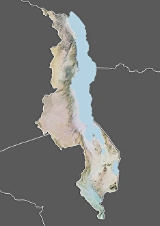 Malawi, Relief Map With Border and Mask Malawi, Relief Map With Border and Mask