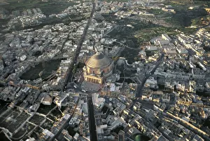 Malta, Mosta, Aerial view of Mosta with Church of Saint Mary Malta, Mosta, Aerial view of Mosta with Church of Saint Mary