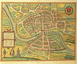 Map of Bristol from Civitates Orbis Terrarum by Georg Braun, 1541-1622 and Franz Hogenberg, 1540-1590, engraving Map of Bristol from Civitates Orbis Terrarum by Georg Braun, 1541-1622 and Franz Hogenberg, 1540-1590, engraving
