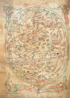 Mappa Mundi by Sawley or Enrico di Magonza, ink and colors on parchment, 12th Century Mappa Mundi by Sawley or Enrico di Magonza, ink and colors on parchment, 12th Century