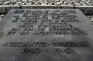 Memorial stone in Birkenau extermination camp Memorial stone in Birkenau extermination camp