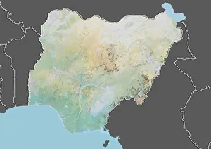 Nigeria, Relief Map With Border and Mask Nigeria, Relief Map With Border and Mask