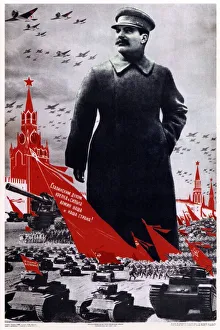 Patriotic poster depicting Stalin as the leader of the military Patriotic poster depicting Stalin as the leader of the military