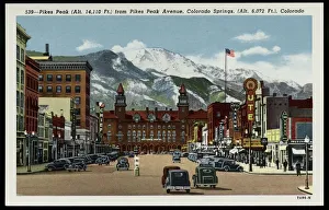 Pikes Peak Avenue. ca. 1937, Colorado Springs, Colorado, USA, 539-Pikes Peak (Alt. 14, 110 Ft) Pikes Peak Avenue. ca. 1937, Colorado Springs, Colorado, USA, 539-Pikes Peak (Alt. 14, 110 Ft)