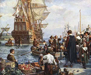 Universal images group/universal history archive/pilgrim fathers boarding mayflower Universal images group/universal history archive/pilgrim fathers boarding mayflower