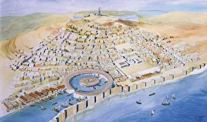 Punic civilization. Reconstruction of Byrsa Hill, with the Punic city Punic civilization. Reconstruction of Byrsa Hill, with the Punic city