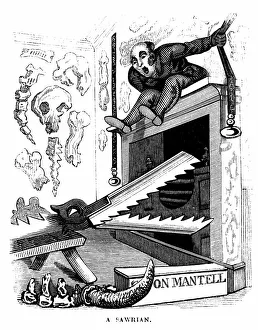 A Sawrian: cartoon on Gideon Mantell (1790-1852) the English geologist who discovered a suarian A Sawrian: cartoon on Gideon Mantell (1790-1852) the English geologist who discovered a suarian