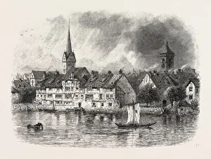 Schaffhausen, from the River, Switzerland, 19th century engraving Schaffhausen, from the River, Switzerland, 19th century engraving