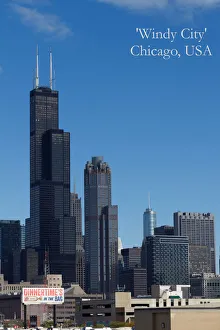 Skyline is the highers skyscraper of Chicago with two very high white antennae on the top Skyline is the highers skyscraper of Chicago with two very high white antennae on the top