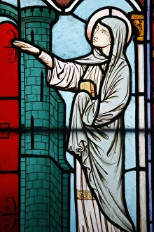 Stained glass in in Notre Dame cathedral cloister Stained glass in in Notre Dame cathedral cloister