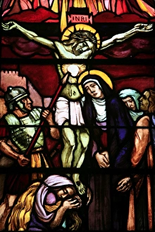 Stained glass in Saint-Pierre of Solesmes abbey Stained glass in Saint-Pierre of Solesmes abbey