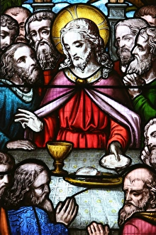 Stained glass window depicting Jesus Chrits Last Supper Stained glass window depicting Jesus Chrits Last Supper