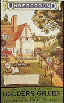 Underground Golders Green London public transport, color engraving, 1900s Underground Golders Green London public transport, color engraving, 1900s