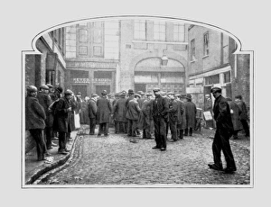 Unemployed workers queuing up at soup kitchen Unemployed workers queuing up at soup kitchen