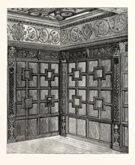 Wainscot and Pargetry, Carbrooke Hall, a historic house in Sheffield, England. UK Wainscot and Pargetry, Carbrooke Hall, a historic house in Sheffield, England. UK