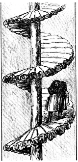 Woman carrying a load of coal up a turnpike spiral stair - Scotland Woman carrying a load of coal up a turnpike spiral stair - Scotland
