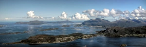 Aerial view of Alesund coastline on clear day Aerial view of Alesund coastline on clear day