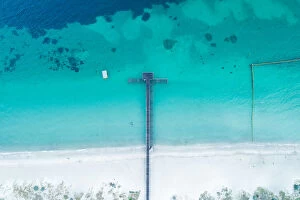 Australia Collection: Aerial view of boat jetty on coastline