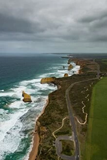 Great Ocean Road Collection: Aerial view of Great Ocean Road and Twelve Apostles, Australia