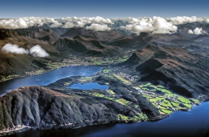 Aerial view of Sunmore coastline with deep fjords Aerial view of Sunmore coastline with deep fjords