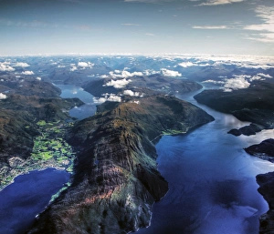 Aerial view of Sunmore deep fjords and mountains Aerial view of Sunmore deep fjords and mountains