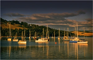 Afternoon light sweeps across the moored boats in the protected and picturesque bay at Kettering, southern Tasmania Afternoon light sweeps across the moored boats in the protected and picturesque bay at Kettering, southern Tasmania