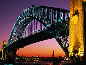 Australia, New South Wales, Sydney, Harbour Bridge illuminated at dusk Australia, New South Wales, Sydney, Harbour Bridge illuminated at dusk