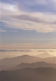 Australia, Tasmania, Southwest National Park, mountains at sunset Australia, Tasmania, Southwest National Park, mountains at sunset