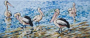 Australian Pelicans in Morning Sunshine Painting Australian Pelicans in Morning Sunshine Painting