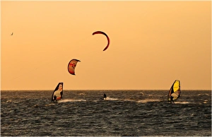 Catching the wind, Wind-surfing in Port Phillip bay, Melbourne, Victoria Catching the wind, Wind-surfing in Port Phillip bay, Melbourne, Victoria