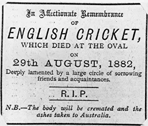 Death Of Cricket, The Sporting Times mock obituary 1882 Death Of Cricket, The Sporting Times mock obituary 1882