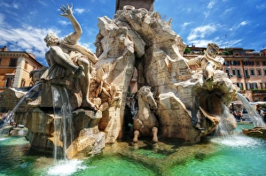 The Fountain of the Four Rivers in Piazza Navona, Rome, Lazio, Italy The Fountain of the Four Rivers in Piazza Navona, Rome, Lazio, Italy