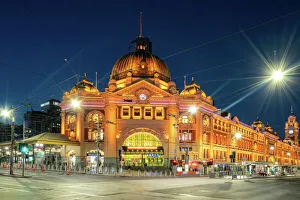 Historic building Flinders railway station is the biggest station at twilight in Historic building Flinders railway station is the biggest station at twilight in