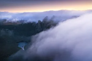 Lake Bewsher about to disappear in the fog along the Eastern Arthur Traverse viewed Lake Bewsher about to disappear in the fog along the Eastern Arthur Traverse viewed