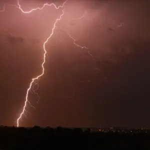 Prints of Lightning striking Sydney Lightning Strike Prints: Print of Lightning Strike over Sydney Skyline