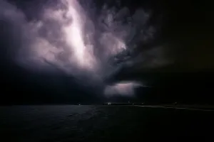 Lightning over the Ocean Print