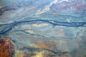 Prints of A September 2013 aerial photo of the vast western plains of New South Wales, Australia. All rivers flow into the Murray-Darling river system which often dry out during drought seasons Murray River Prints: Murray Darling Basin Print: Aerial View of Western New South Wales Plains