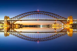 Panorama of Cityscape image of Sydney, Australia with Harbor Bridge and Sydney skyline during sunrise Panorama of Cityscape image of Sydney, Australia with Harbor Bridge and Sydney skyline during sunrise