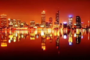 Perth City Night Skyline Reflected in the Swan River Perth City Night Skyline Reflected in the Swan River