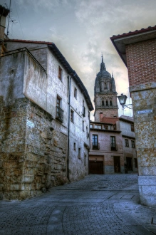 Salamanca old town street and Cathedral at dawn Salamanca old town street and Cathedral at dawn