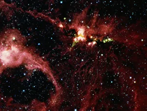 Stars surrounded by gas and dust in stellar nursery DR21 (infrared) Stars surrounded by gas and dust in stellar nursery DR21 (infrared)