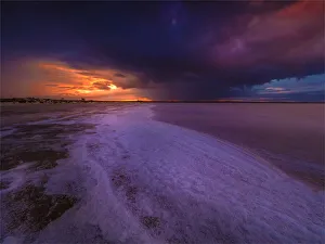Stormy dawn light approaching Lake Tyrrell, which is situated near the town of SeaLake in Stormy dawn light approaching Lake Tyrrell, which is situated near the town of SeaLake in