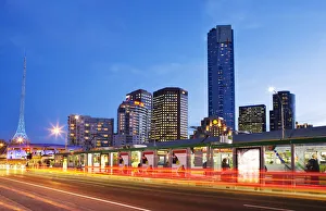 Tram stop on Princes Bridge and Southbank skyline Tram stop on Princes Bridge and Southbank skyline
