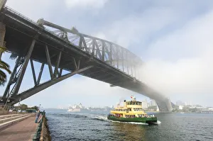 Traveling by boat in a Foggy day, Sydney Harbour Bridge Traveling by boat in a Foggy day, Sydney Harbour Bridge
